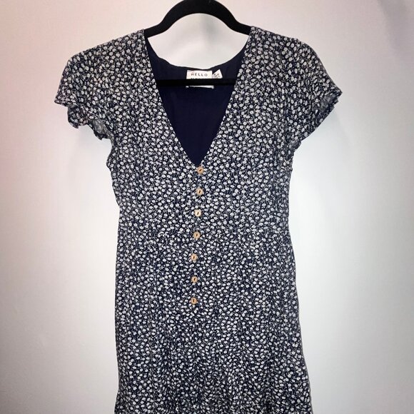 Hello Molly - Loving By Proxy Navy Floral Linen Ruffled Mini Dress - Picture 2 of 6